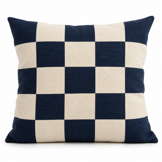 Navy Checkerboard Cushion Cover