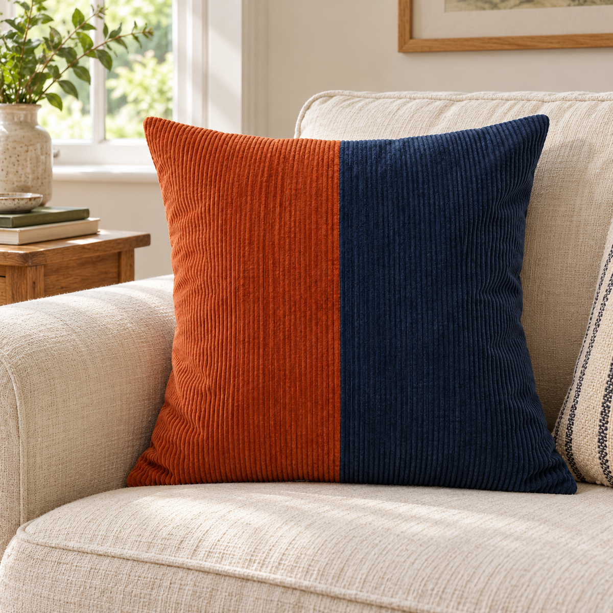 Rust Corduroy Colourblock Cushion Cover