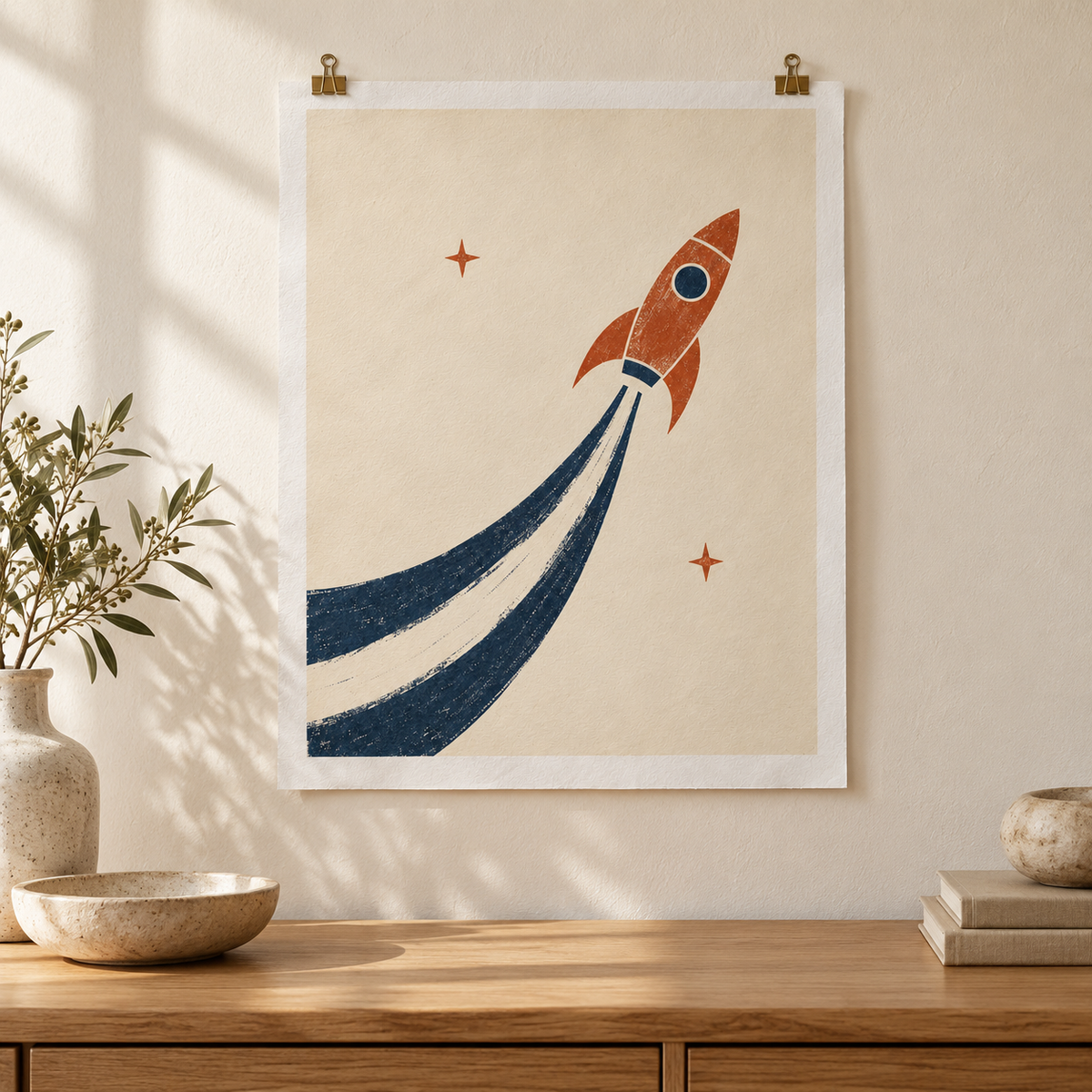 Retro Rocket Art Print