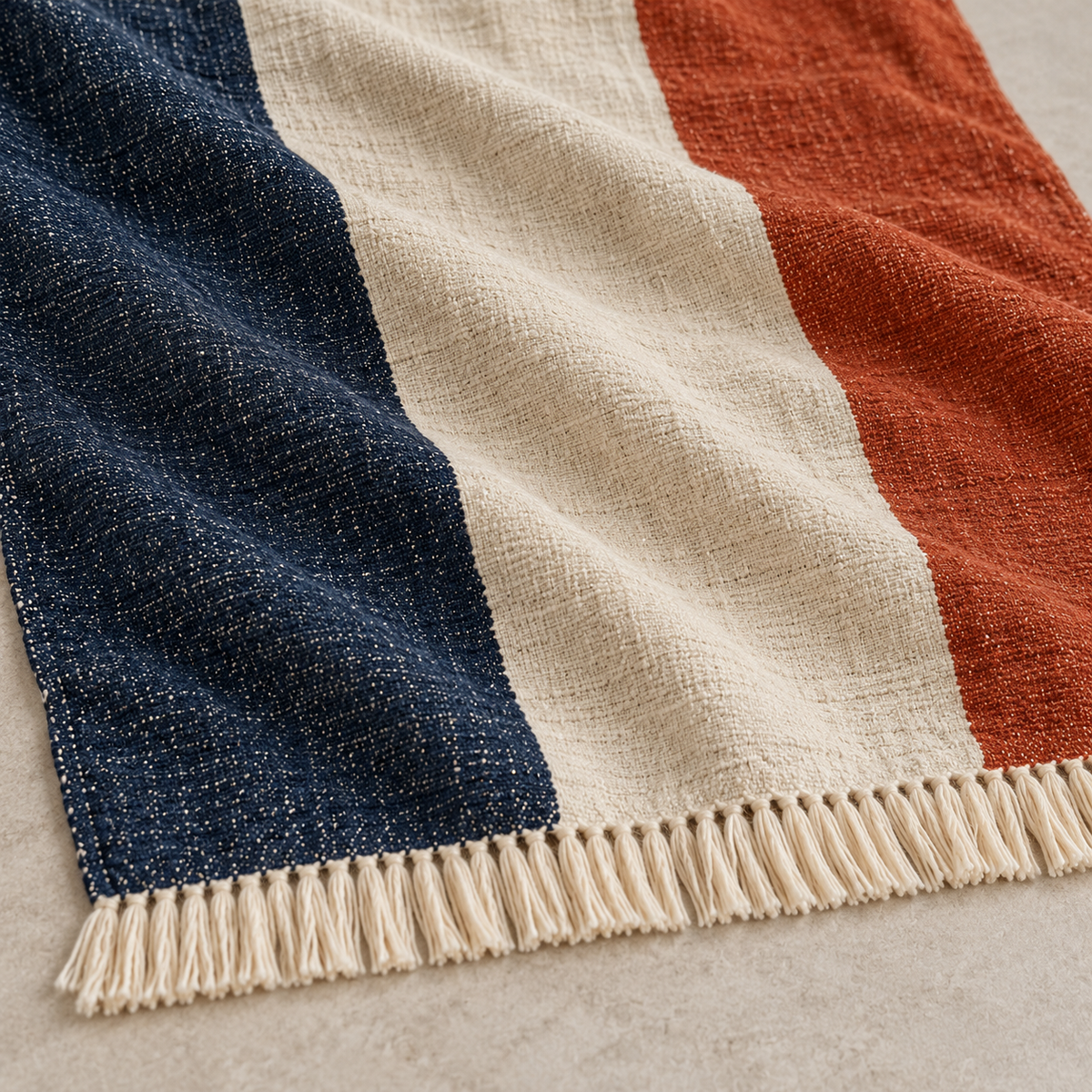 Rust Colourblock Fringed Throw